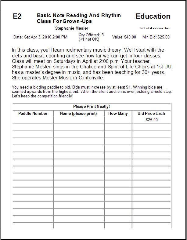 Silent Auction Template Free from togetherauction.com